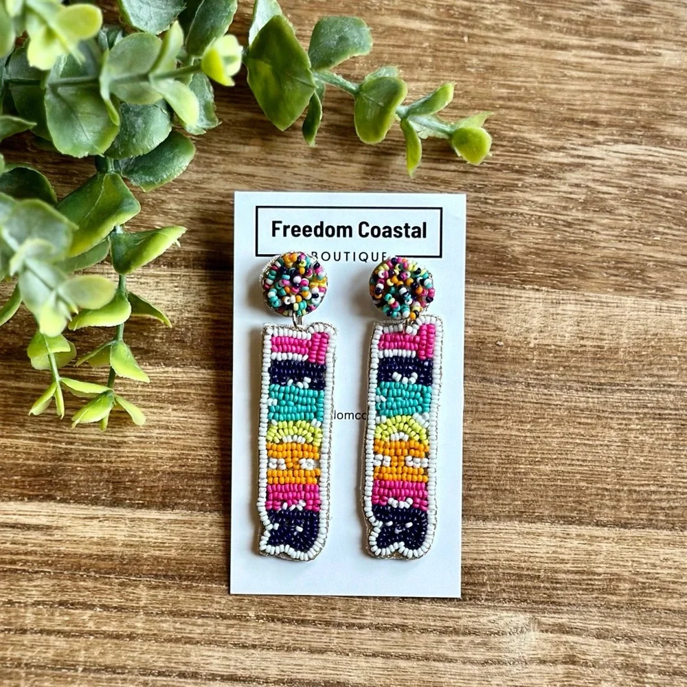 Rainbow Teacher Beaded Earrings - Picture 1 of 1